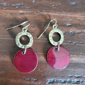 Gold toned red dangle earrings